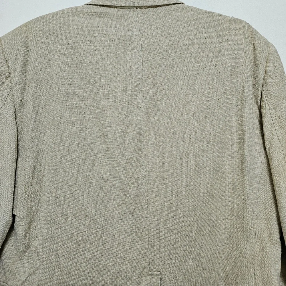 Huntington Mens Hopsack Blazer 3-Button Sport Coat Beige Made in USA Vintage 42S